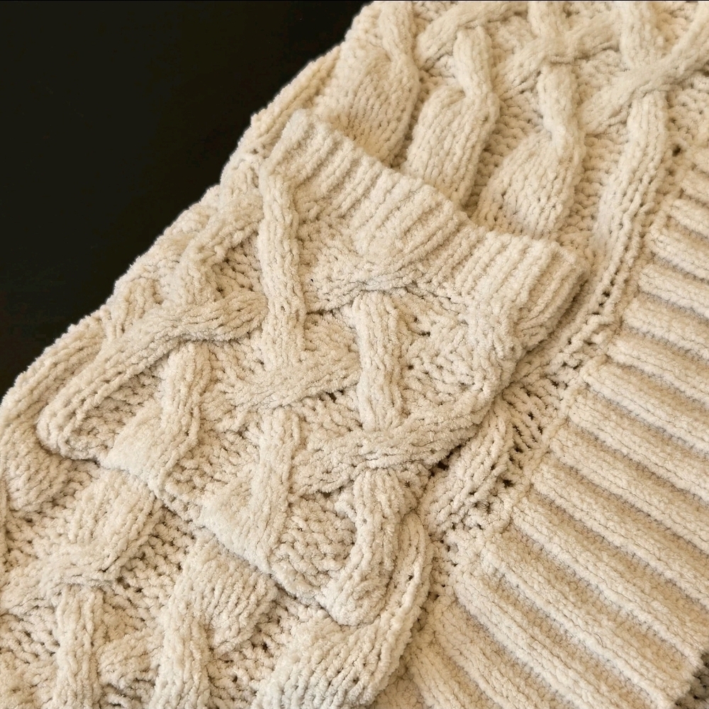Open Cardigan Sweater S Cream Chunky Knit Thick Waffle Fisherman Derek Heart - Picture 8 of 13
